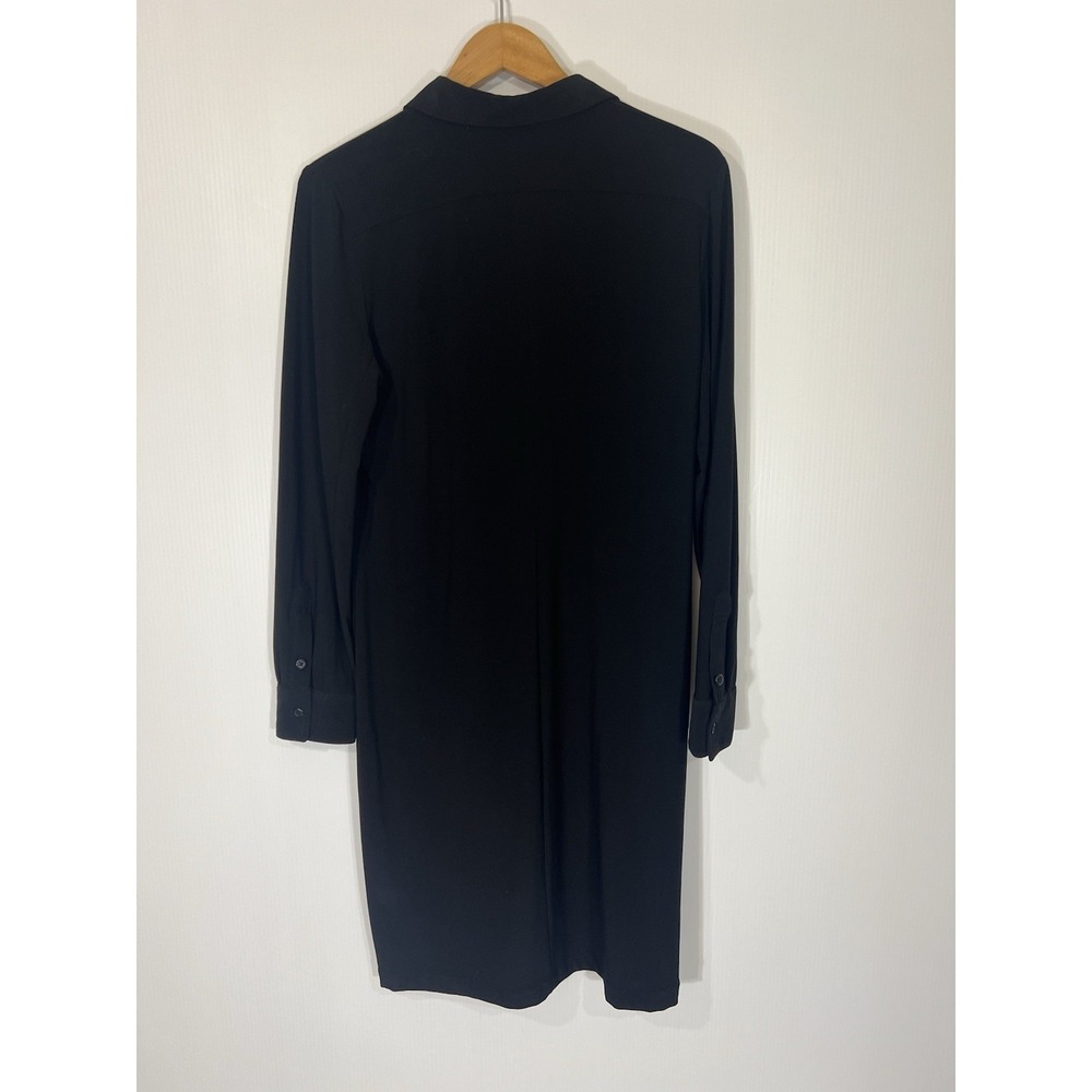 Norma Kamali Midi Knit Shirt Dress Black Long Sleeve Button Down Sz L Minimalist - Picture 4 of 11